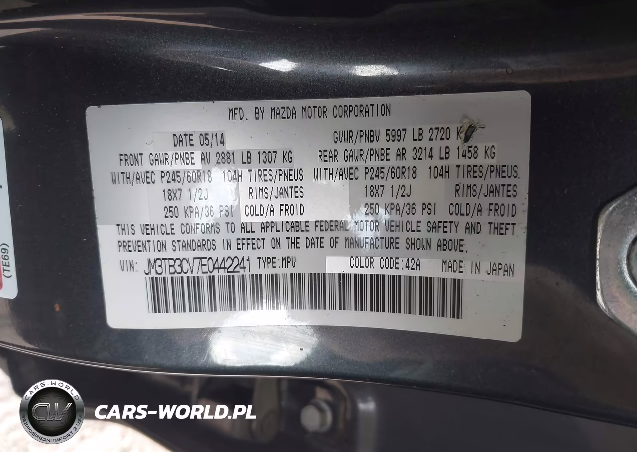 2014 Mazda Cx-9 Touring VIN:JM3TB3CV7E0442241 - 9