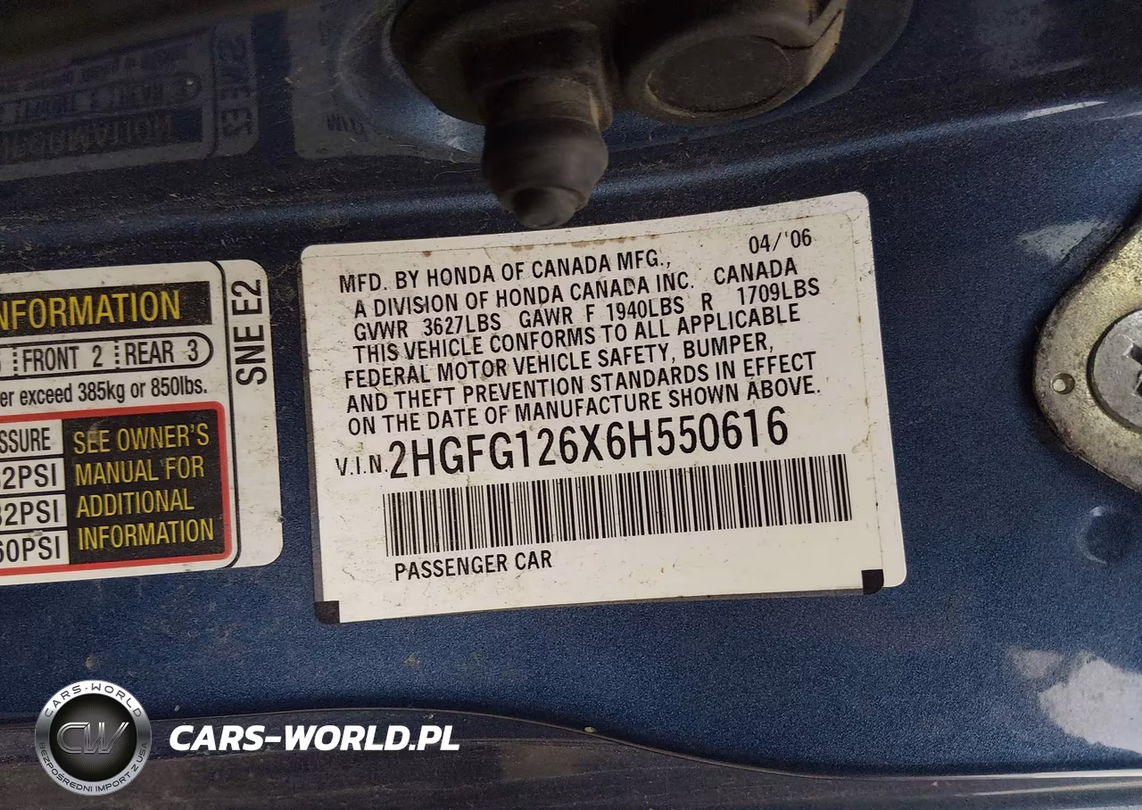 2006 Honda Civic Lx VIN:2HGFG126X6H550616 - 9