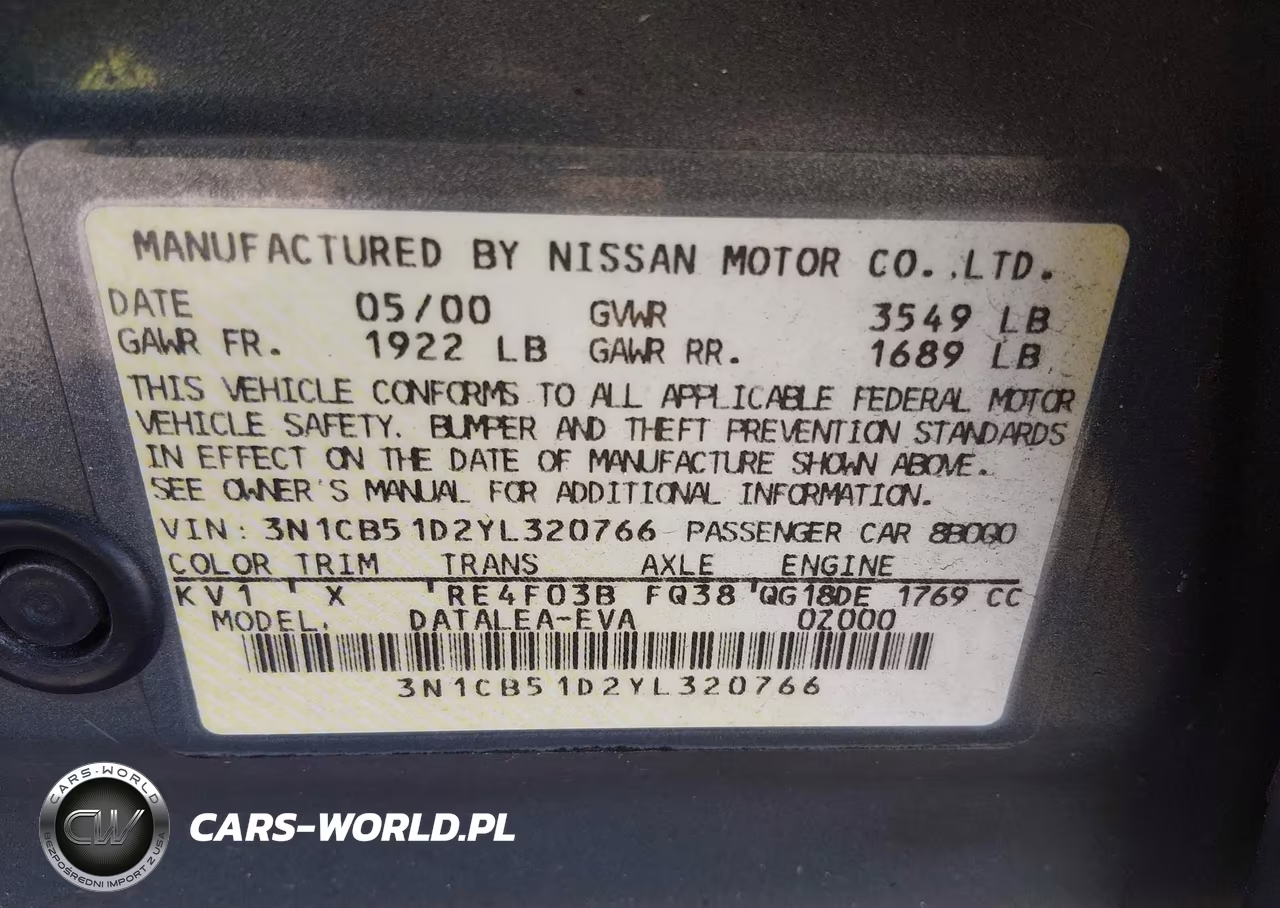 2000 Nissan Sentra Gxe-Xe VIN:3N1CB51D2YL320766 - 9
