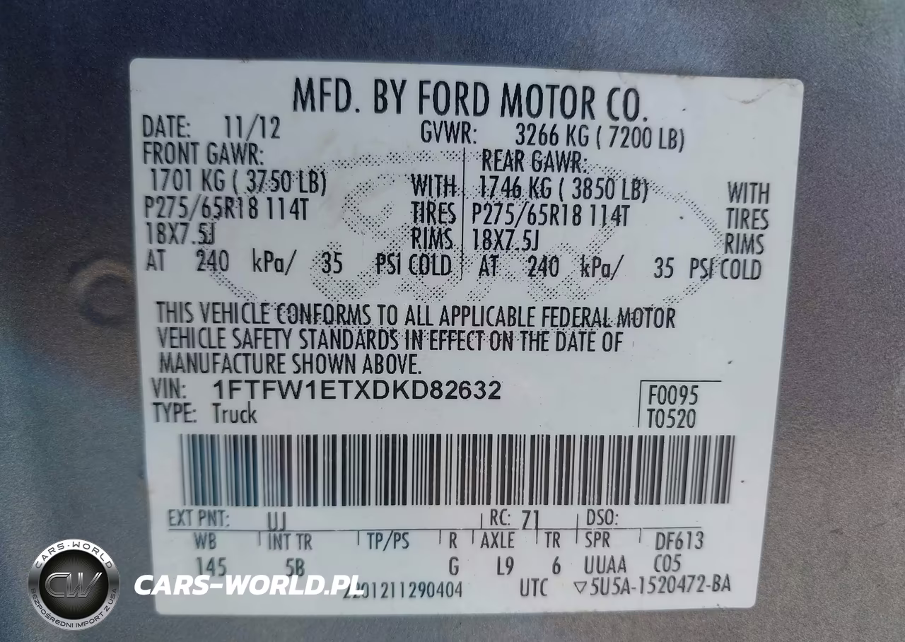 2013 Ford F-150 Fx4 VIN:1FTFW1ETXDKD82632 - 9