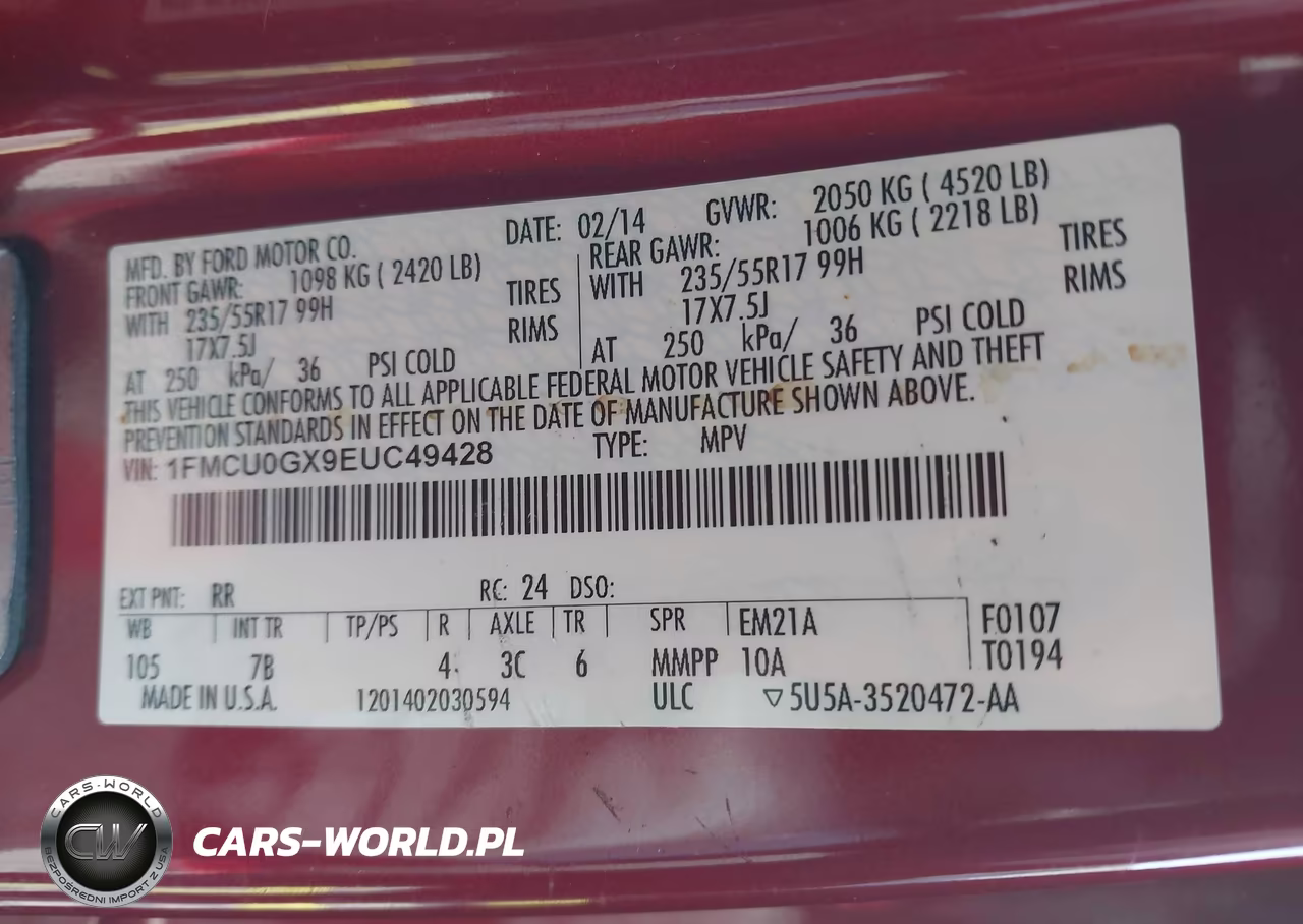 2014 Ford Escape Se VIN:1FMCU0GX9ECUC4942 - 9