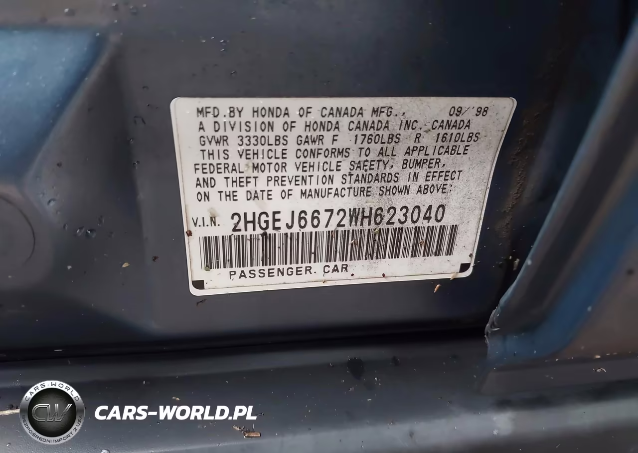 1998 Honda Civic Lx VIN:2HGEJ6672WH623040 - 9