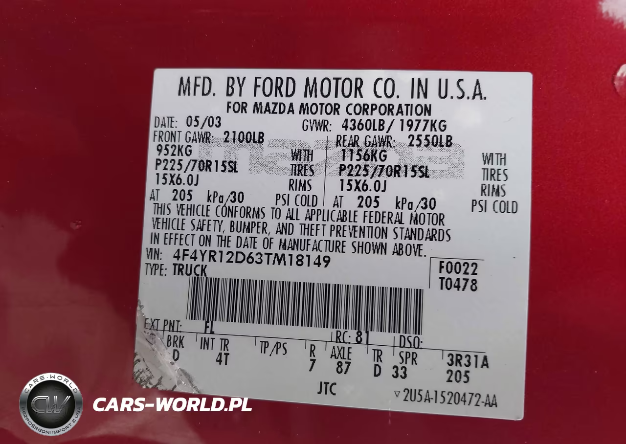 2003 Mazda B2300 VIN:4F4YR12D63TM18149 - 9