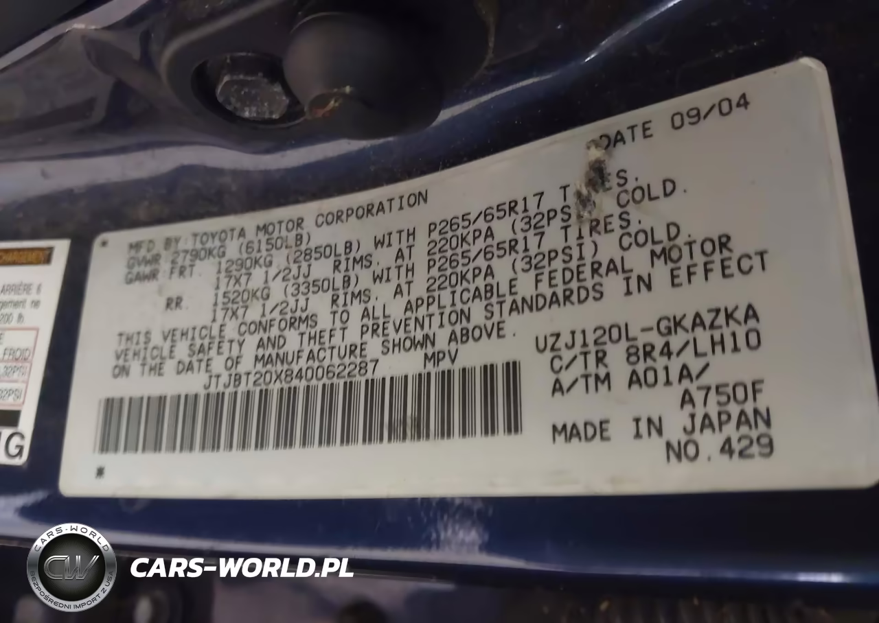 2004 Lexus Gx 470 VIN:JTJBT20X840062287 - 9