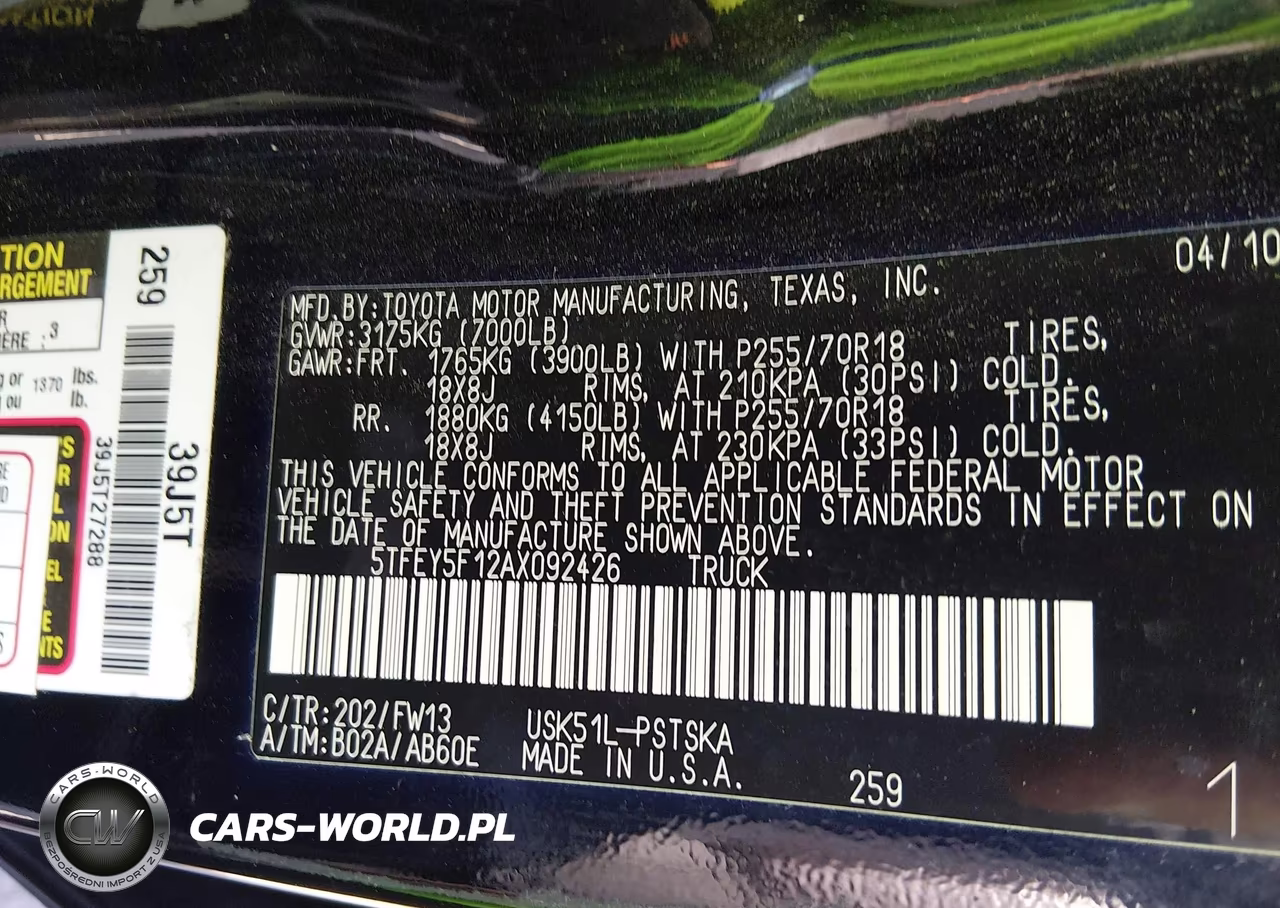 2010 Toyota Tundra Grade 5.7L V8 VIN:5TFEY5F12AX092426 - 9