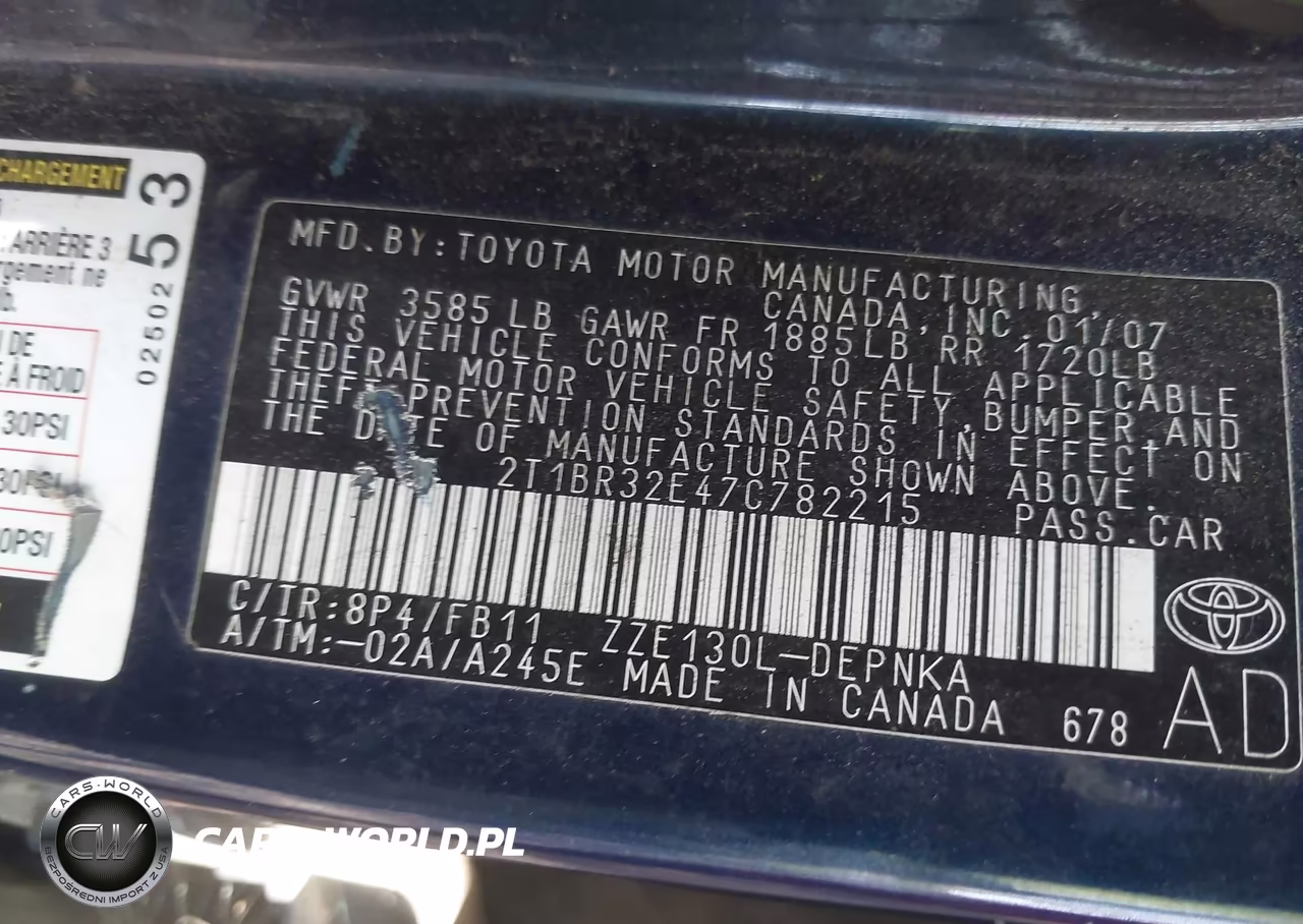 2007 Toyota Corolla Le VIN:2T1BR32E47C782215 - 9
