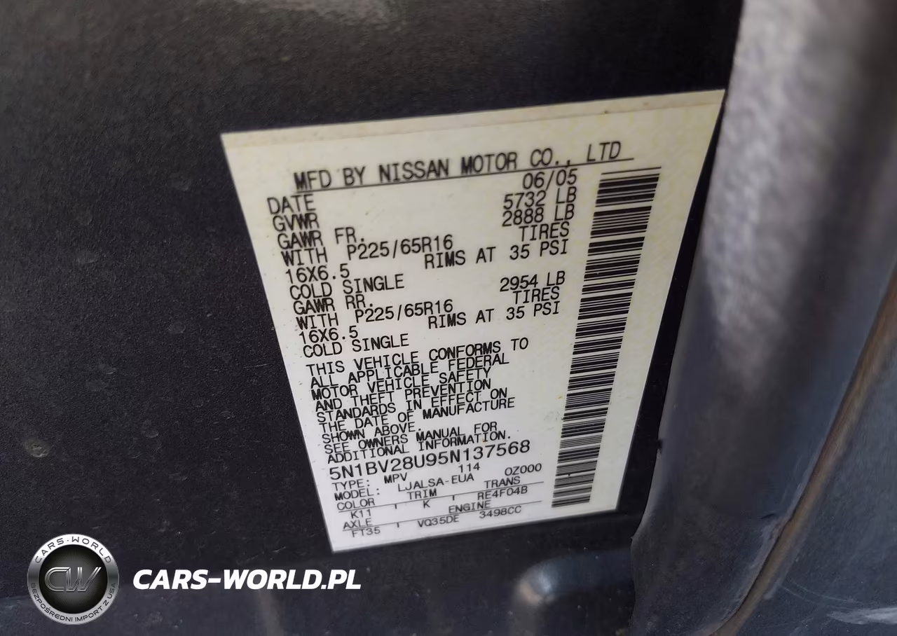 2005 Nissan Quest 3.5 VIN:5N1BV28U95N137568 - 9