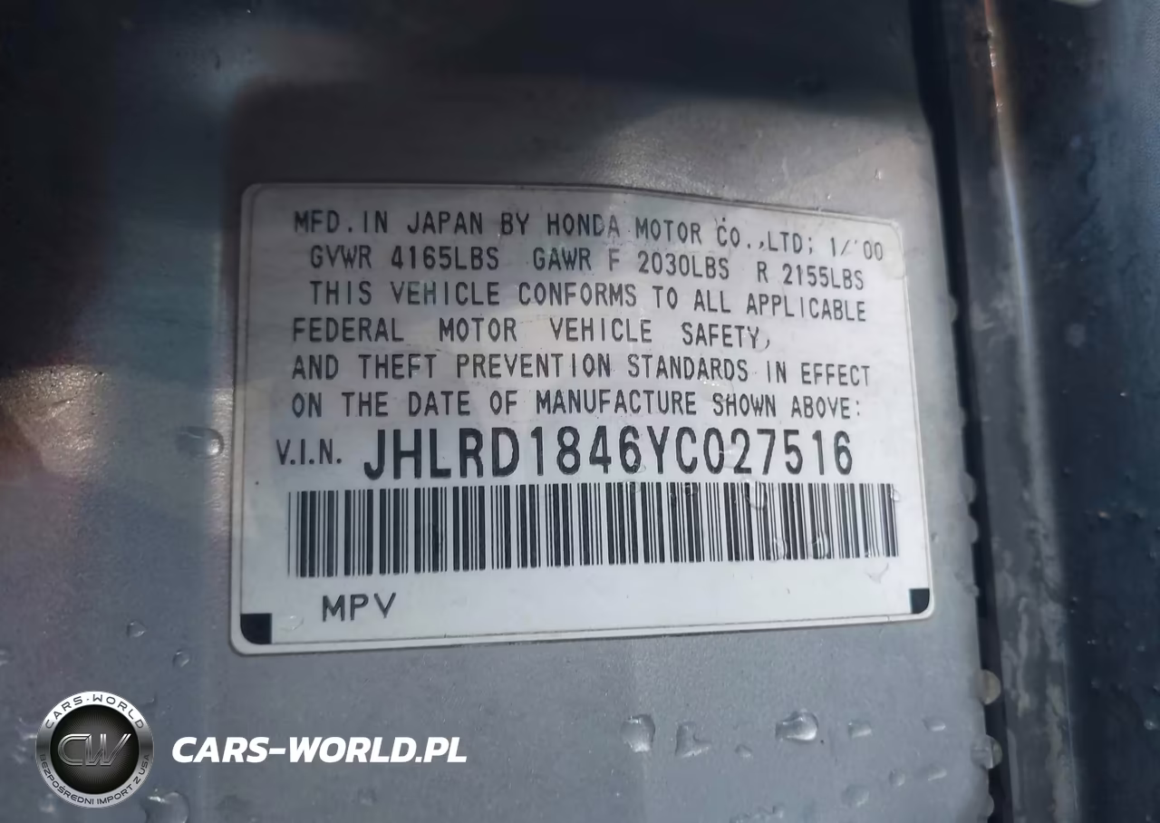 2000 Honda Cr-V Lx VIN:JHLRD1846YC027516 - 9
