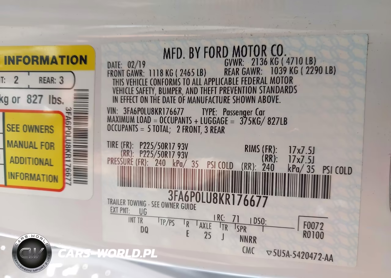 2019 Ford Fusion Hybrid Se VIN:3FA6P0LU8KR176677 - 9