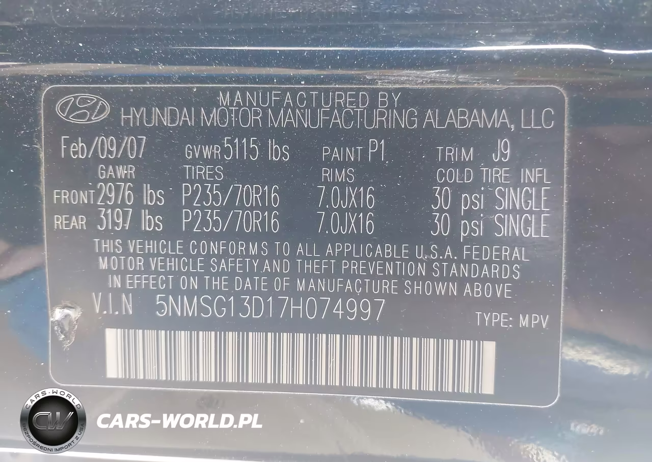 2007 Hyundai Santa Fe Gls VIN:5NMSG13D17H074997 - 9
