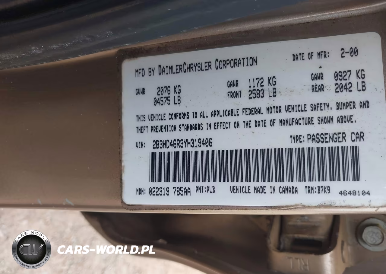 2000 Dodge Intrepid VIN:2B3HD46R3YH319406 - 9