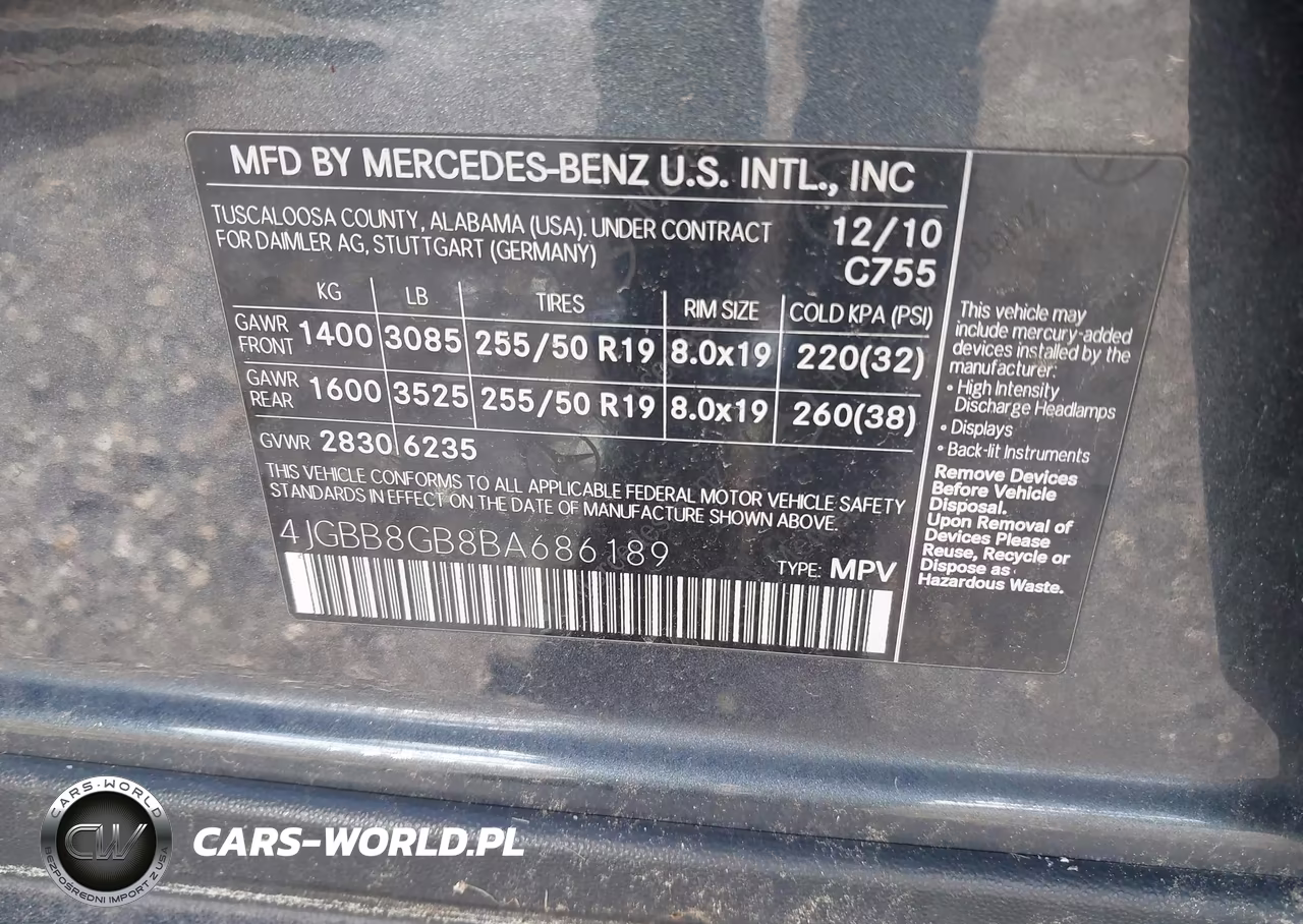 2011 Mercedes-Benz Ml 350 4Matic VIN:4JGBB8GB8BA686189 - 9