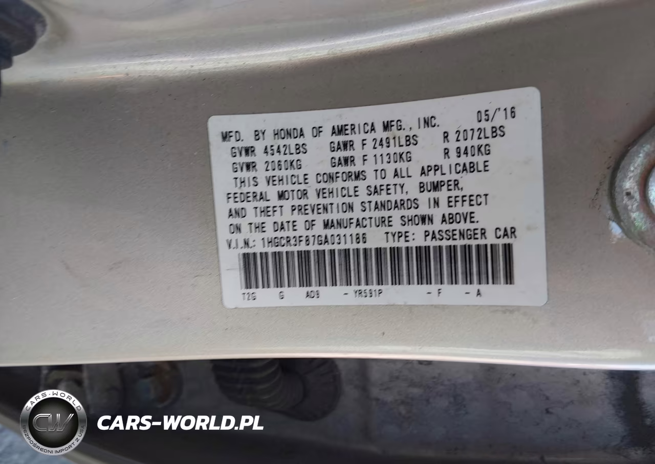 2016 Honda Accord Ex-L V-6 VIN:1HGCR3F87GA031186 - 9