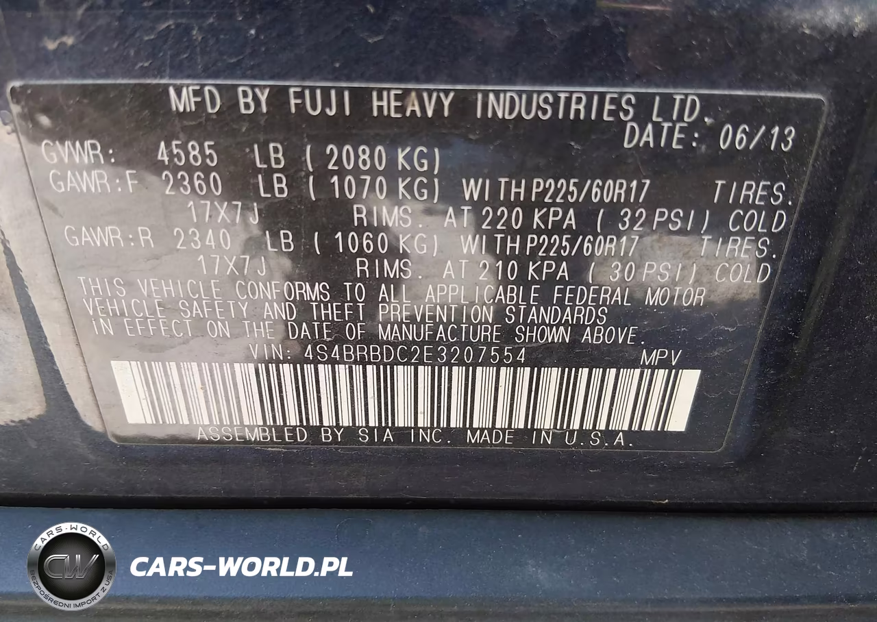 2014 Subaru Outback 2.5I Premium VIN:4S4BRBDC2E3207554 - 9