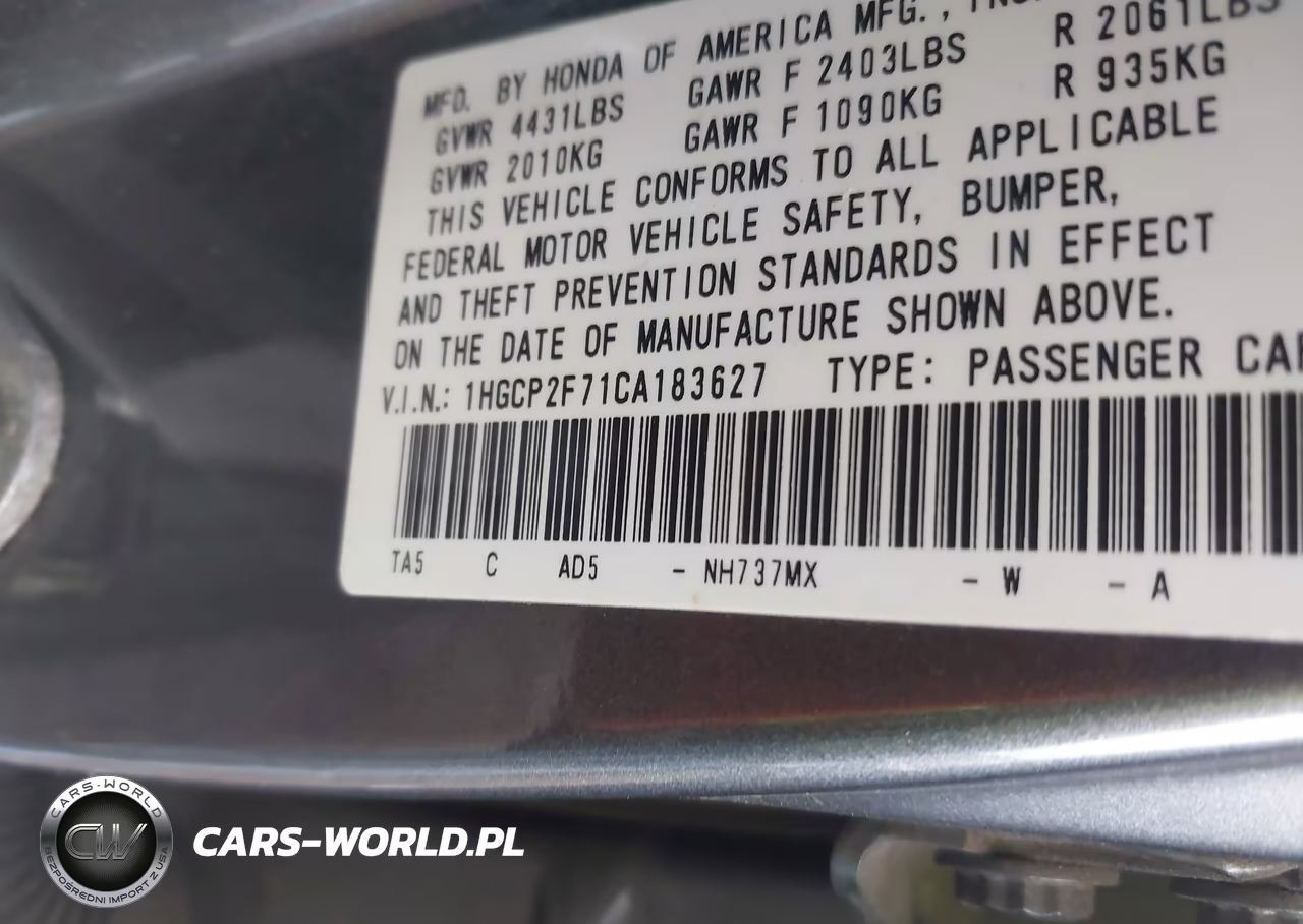 2012 Honda Accord 2.4 Ex VIN:1HGCP2F71CA183627 - 9