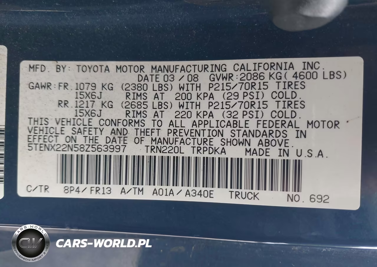 2008 Toyota Tacoma VIN:5TENX22N58Z563997 - 9