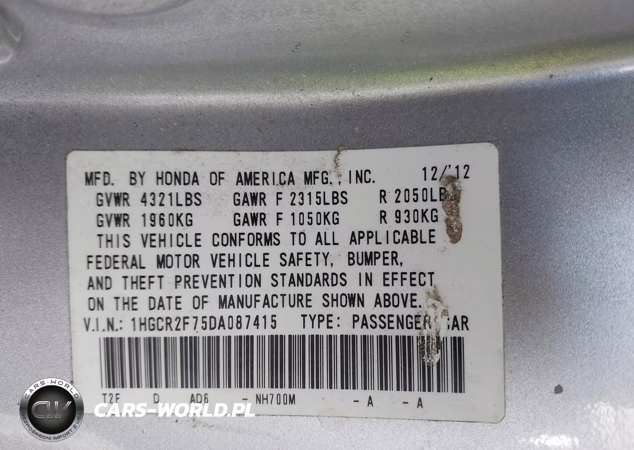 2013 Honda Accord Ex VIN:1HGCR2F75DA087415 - 9