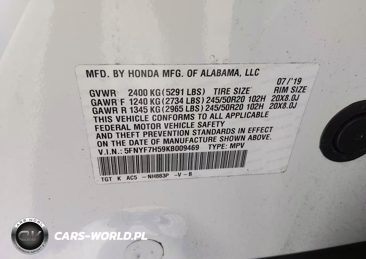 2019 Honda Passport Ex-L VIN:5FNYF7H59KB009469 - 9
