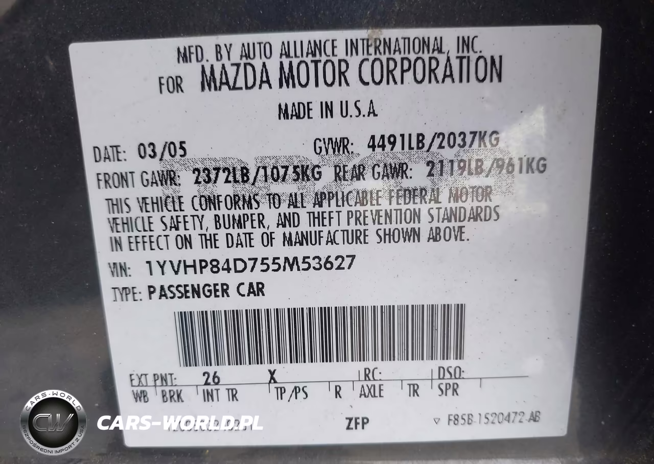 2005 Mazda Mazda6 S Sport VIN:1YVHP84D755M53627 - 9