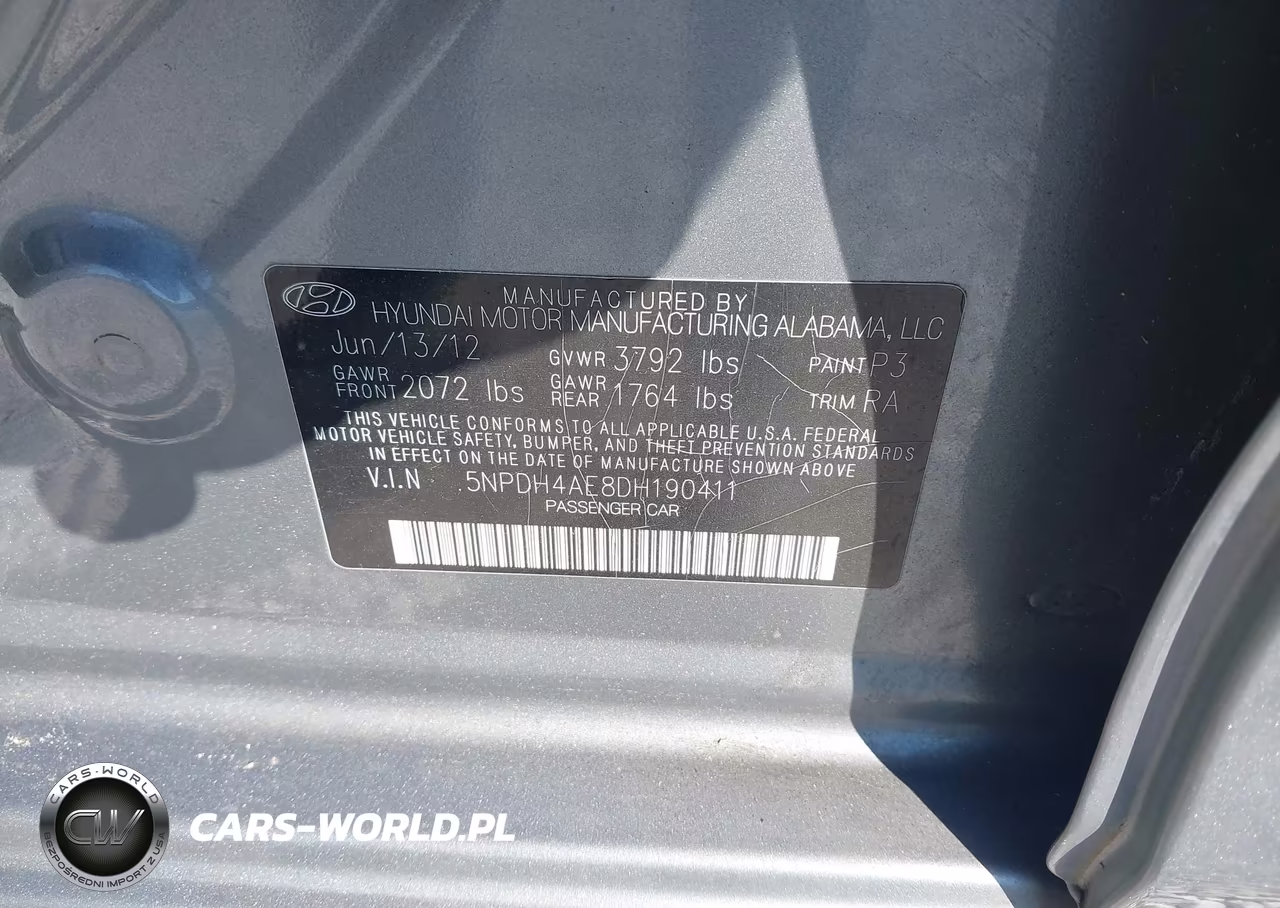 2013 Hyundai Elantra Gls VIN:5NPDH4AE8DH190411 - 9