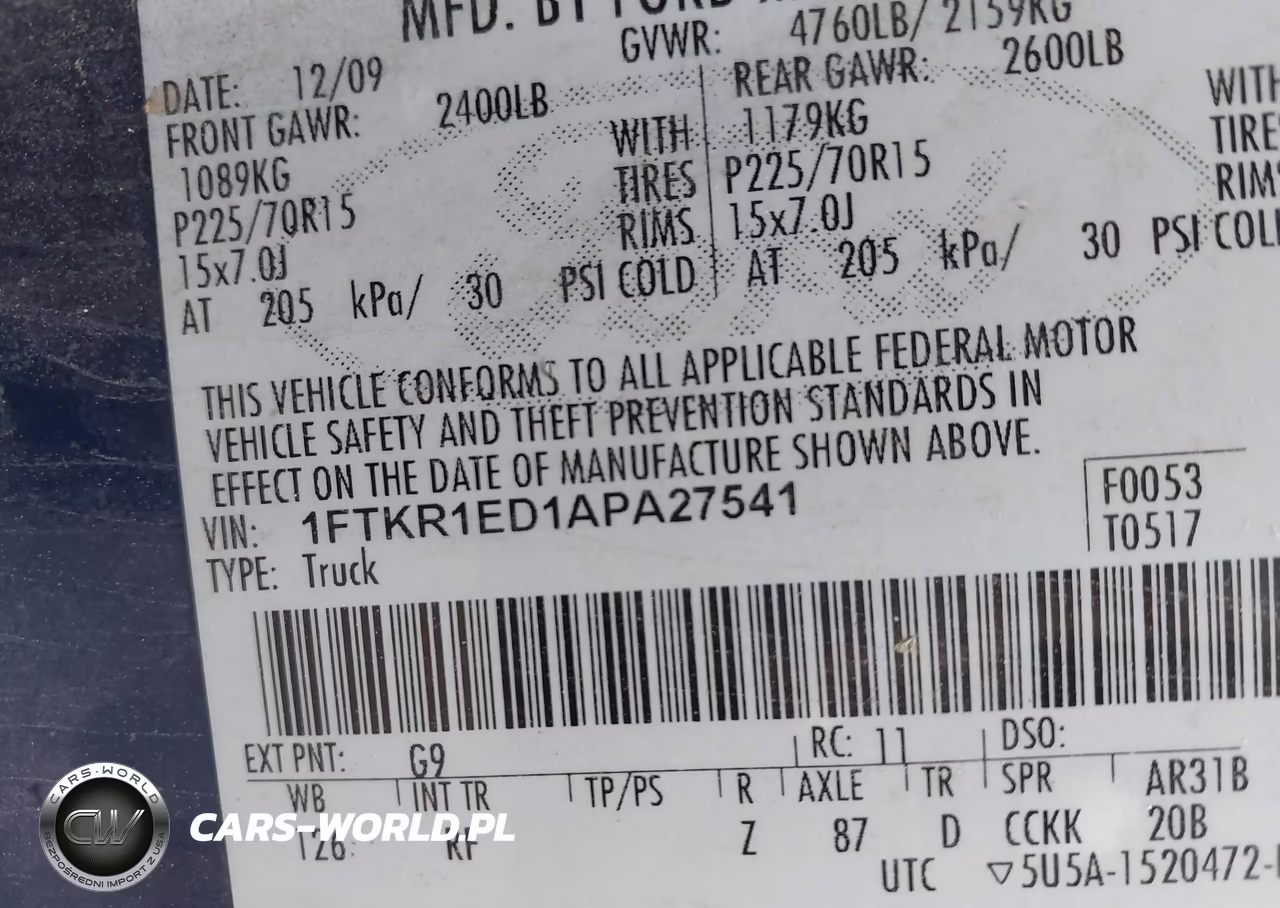 2010 Ford Ranger Xl-Xlt VIN:1FTKR1ED1APA27541 - 9