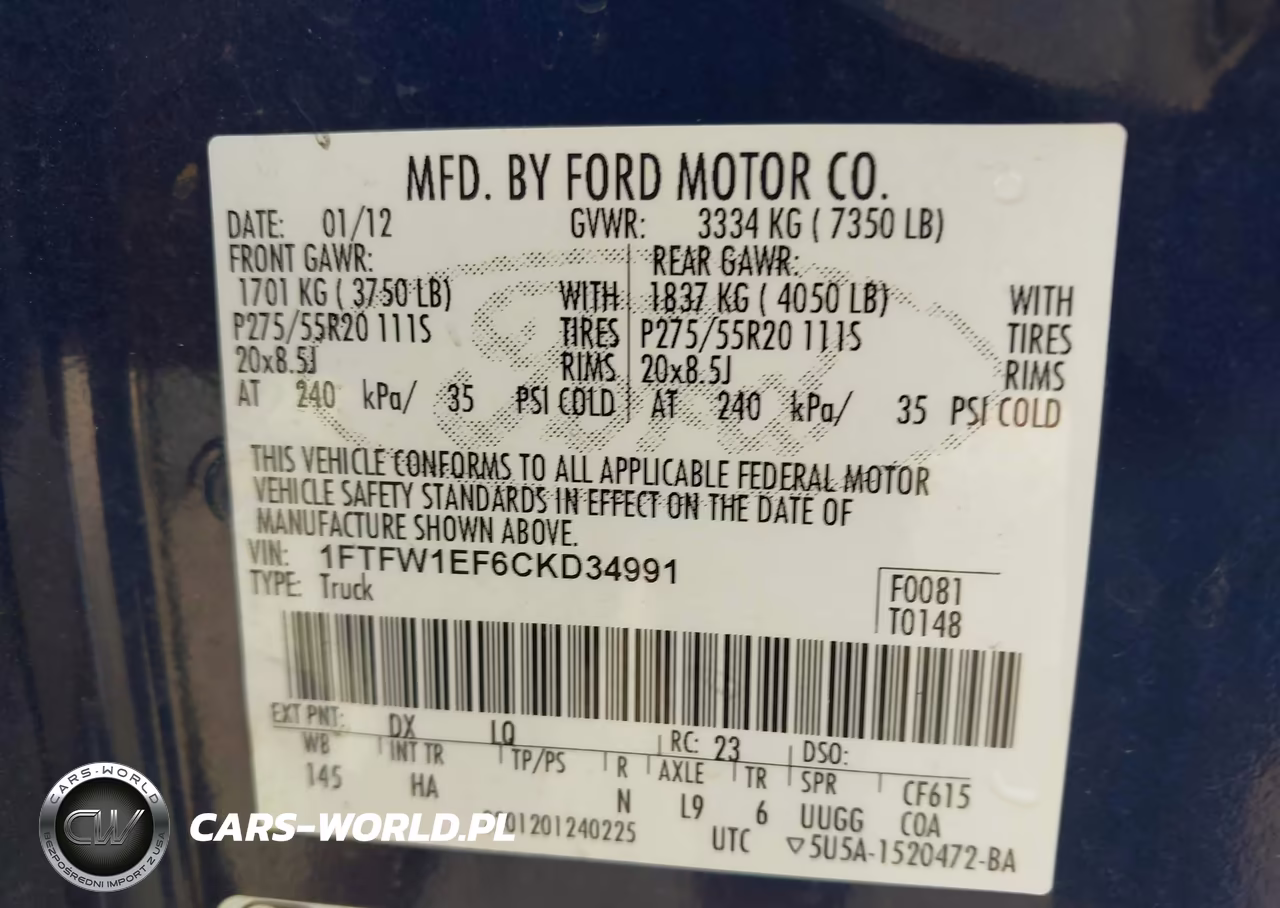 2012 Ford F-150 Lariat VIN:1FTFW1EF6CKD34991 - 9