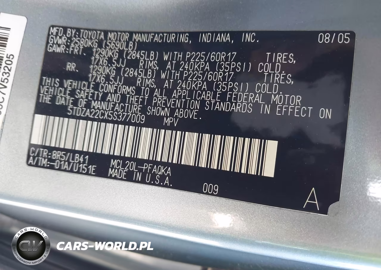 2005 Toyota Sienna Xle Limited VIN:5TDZA22CX5S377009 - 9