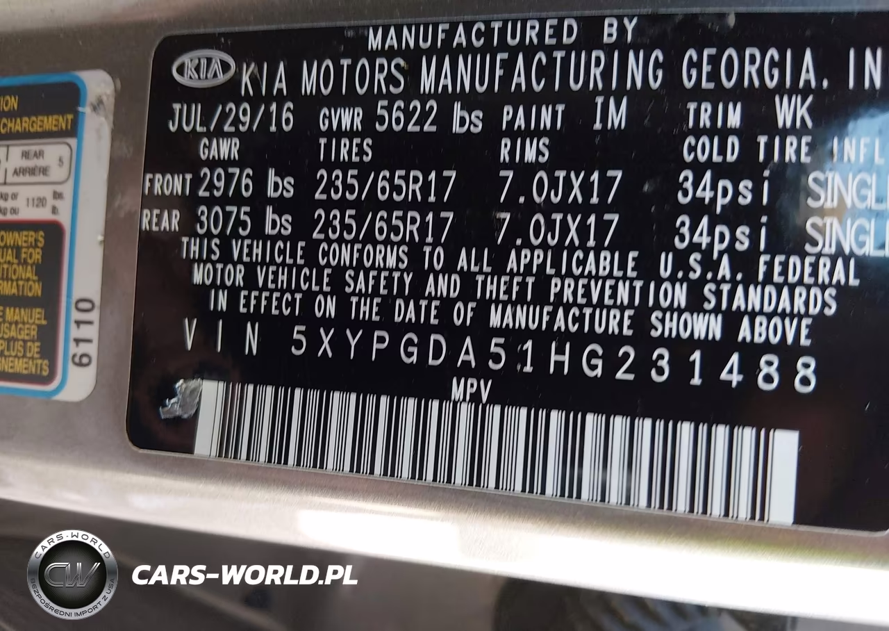 2017 Kia Sorento 3.3L Lx VIN:5XYPGDA51HG231488 - 9
