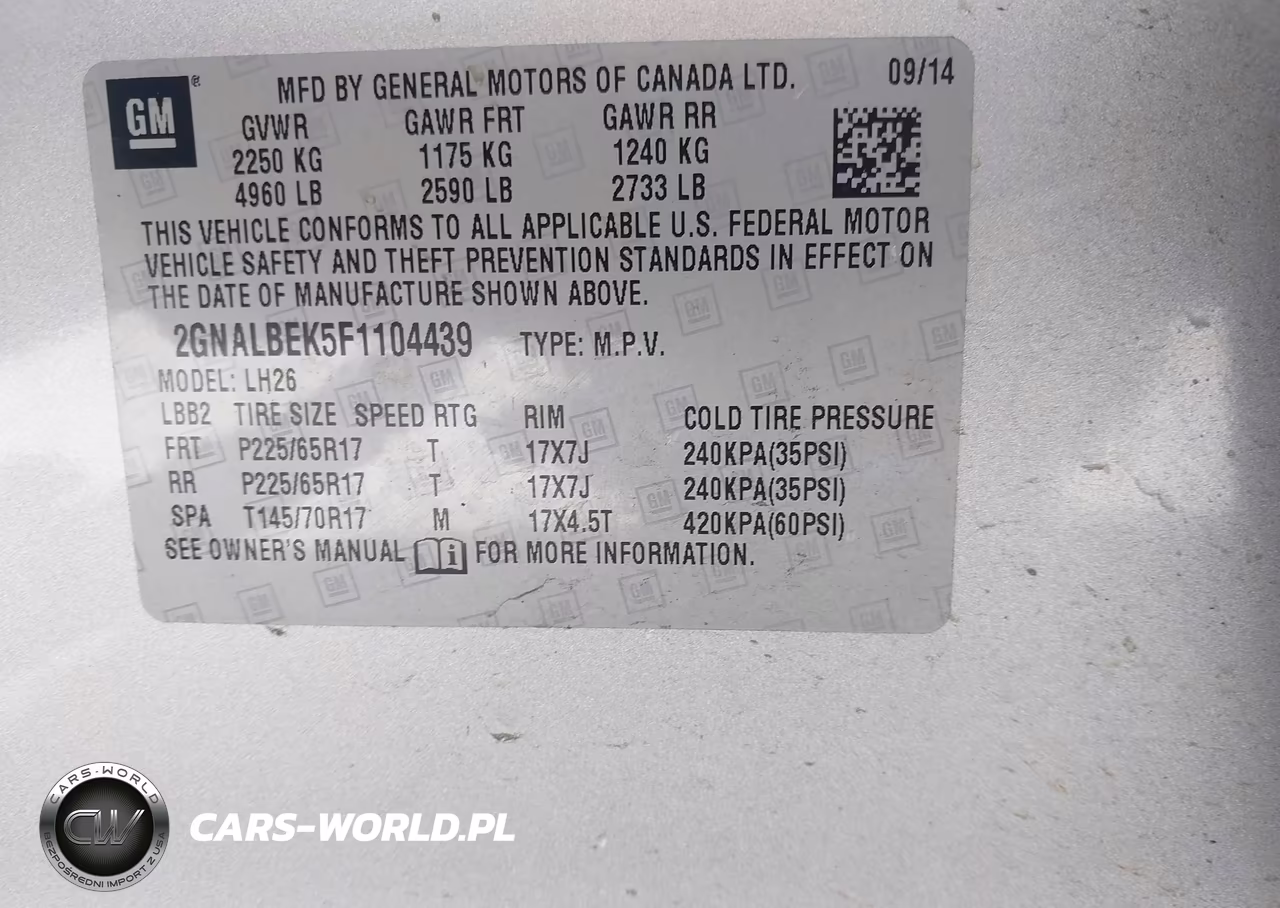2015 Chevrolet Equinox 1Lt VIN:2GNALBEK5F1104439 - 9
