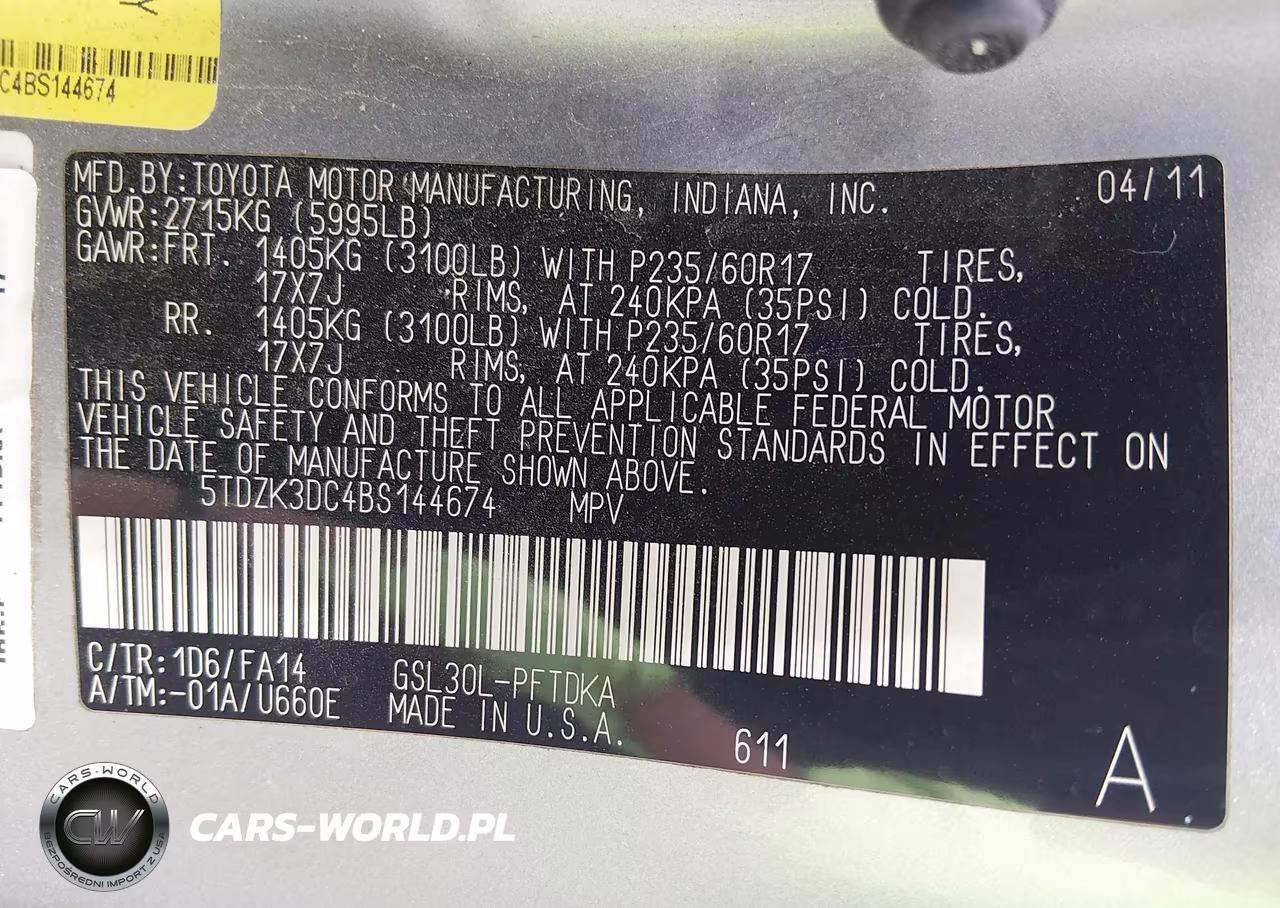2011 Toyota Sienna Base V6 VIN:5TDZK3DC4BS144674 - 9