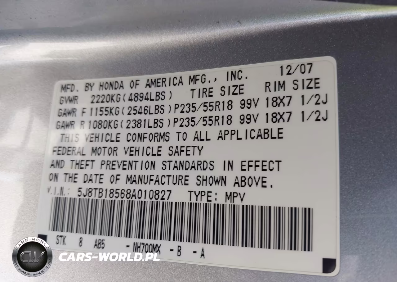 2008 Acura Rdx VIN:5J8TB18568A010827 - 9