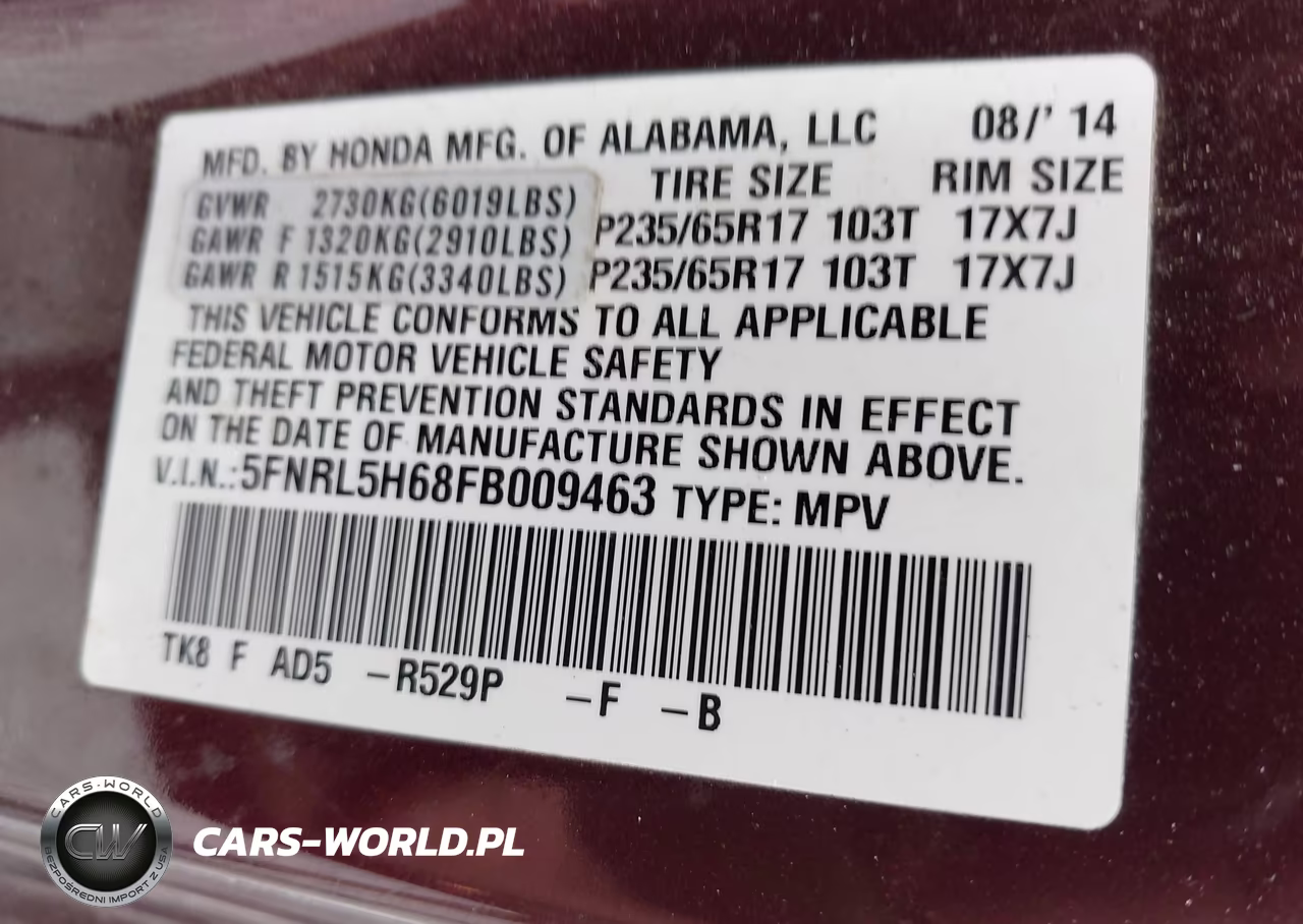 2015 Honda Odyssey Ex-L VIN:5FNRL5H68FB009463 - 9