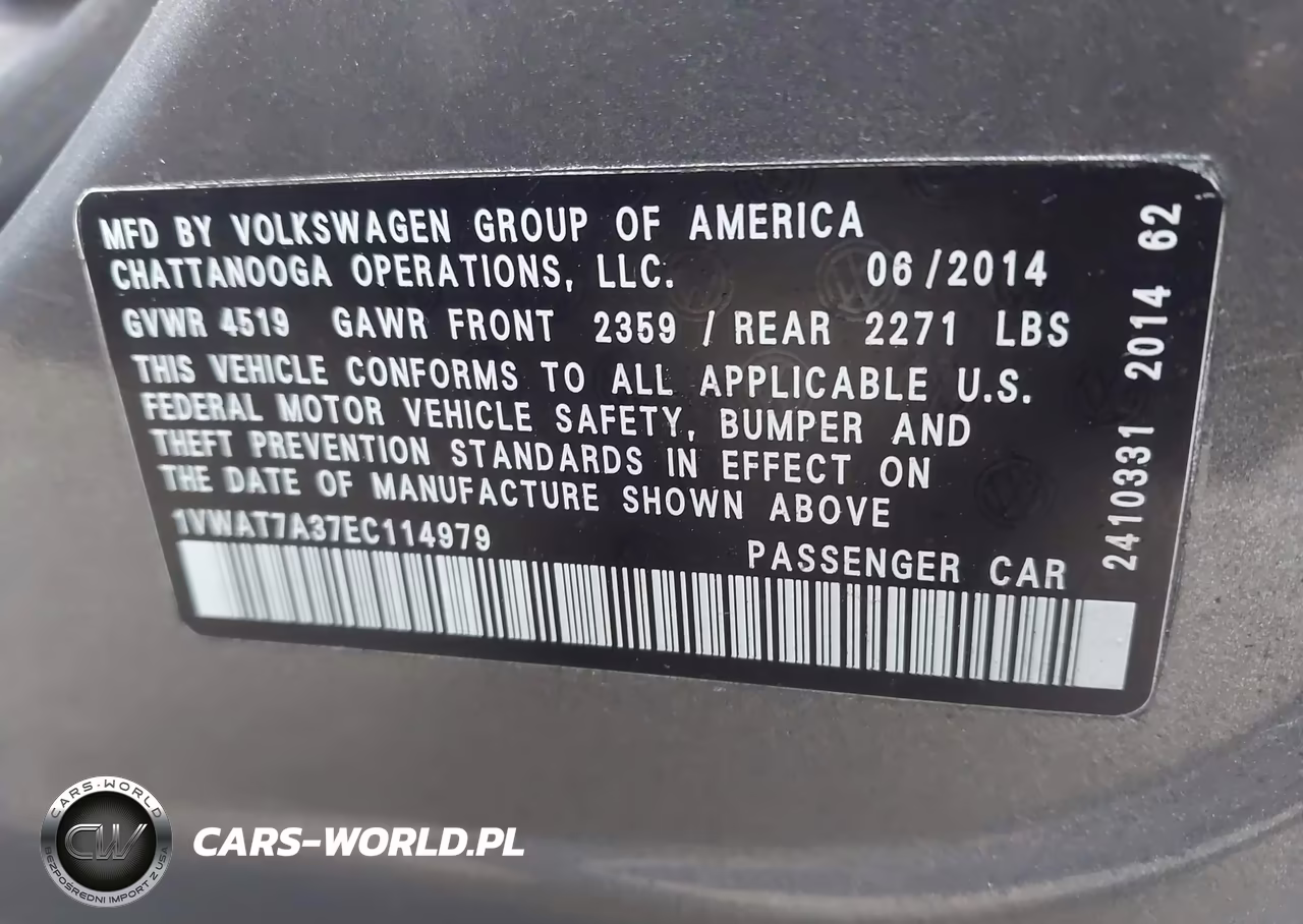 2014 Volkswagen Passat 1.8T Wolfsburg Edition VIN:1VWAT7A37EC114979 - 9