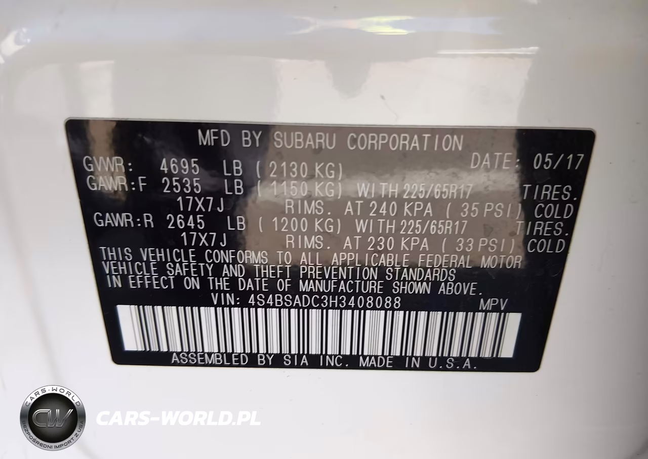 2017 Subaru Outback 2.5I Premium VIN:4S4BSADC3H3408088 - 9