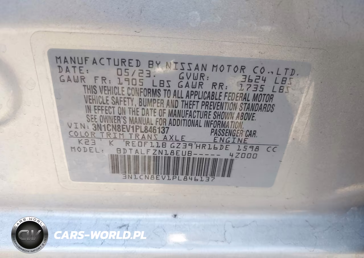 2023 Nissan Versa 1.6 Sv Xtronic Cvt VIN:3N1CN8EV1PL846137 - 9