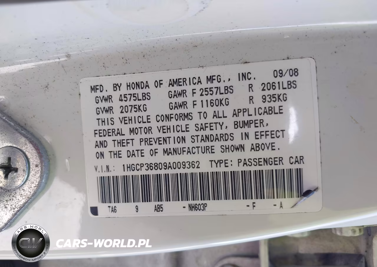 2009 Honda Accord 3.5 Ex-L VIN:1HGCP36809A009362 - 9