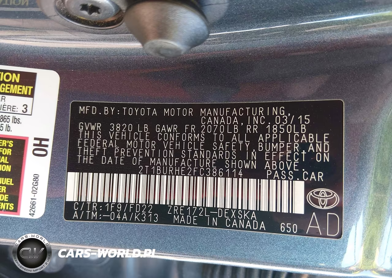 2015 Toyota Corolla S Plus VIN:2T1BURHE2FC386114 - 9