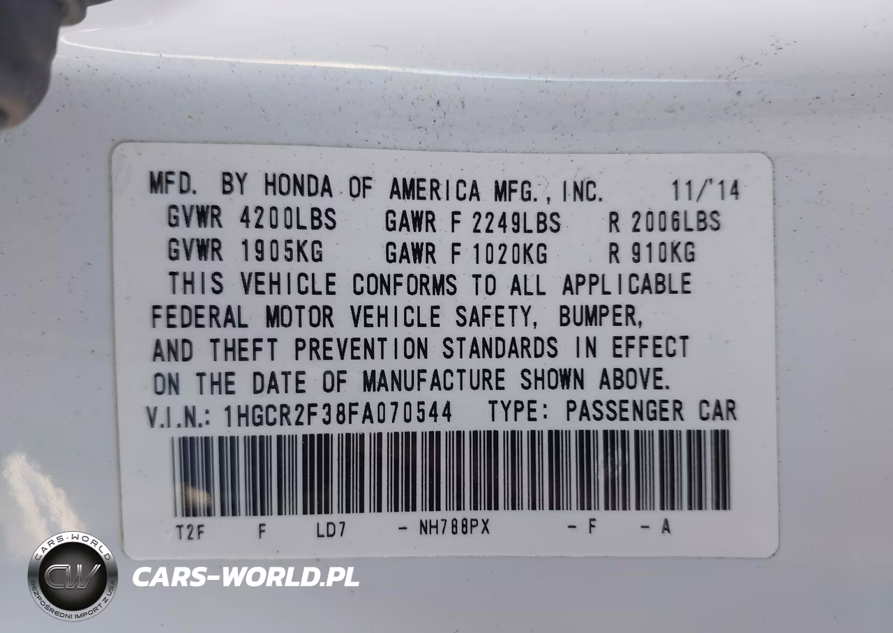 2015 Honda Accord Lx VIN:1HGCR2F38FA070544 - 9