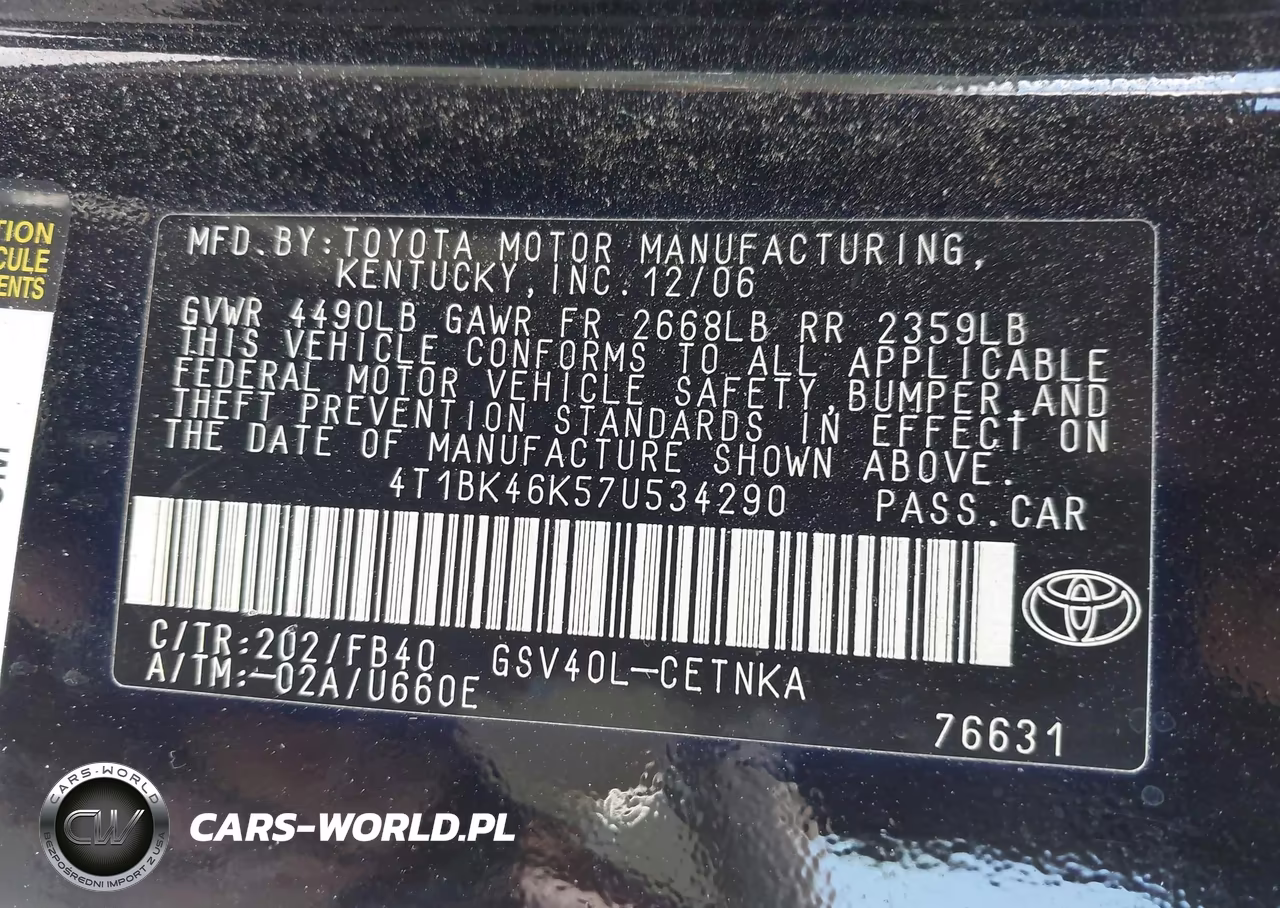 2007 Toyota Camry Le V6 VIN:4T1BK46K57U534290 - 9