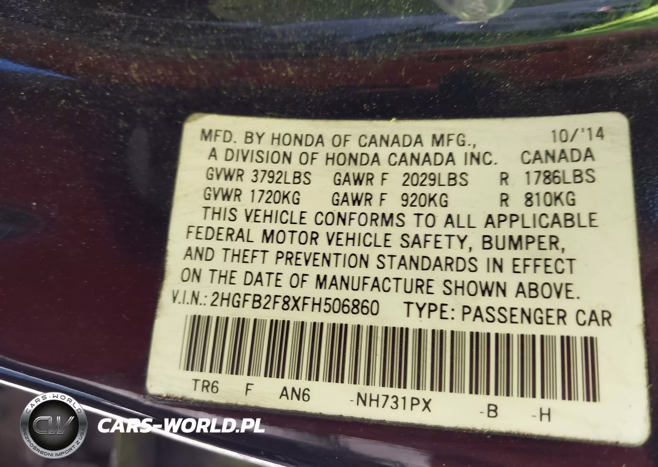 2015 Honda Civic Ex VIN:2HGFB2F8XFH506860 - 9