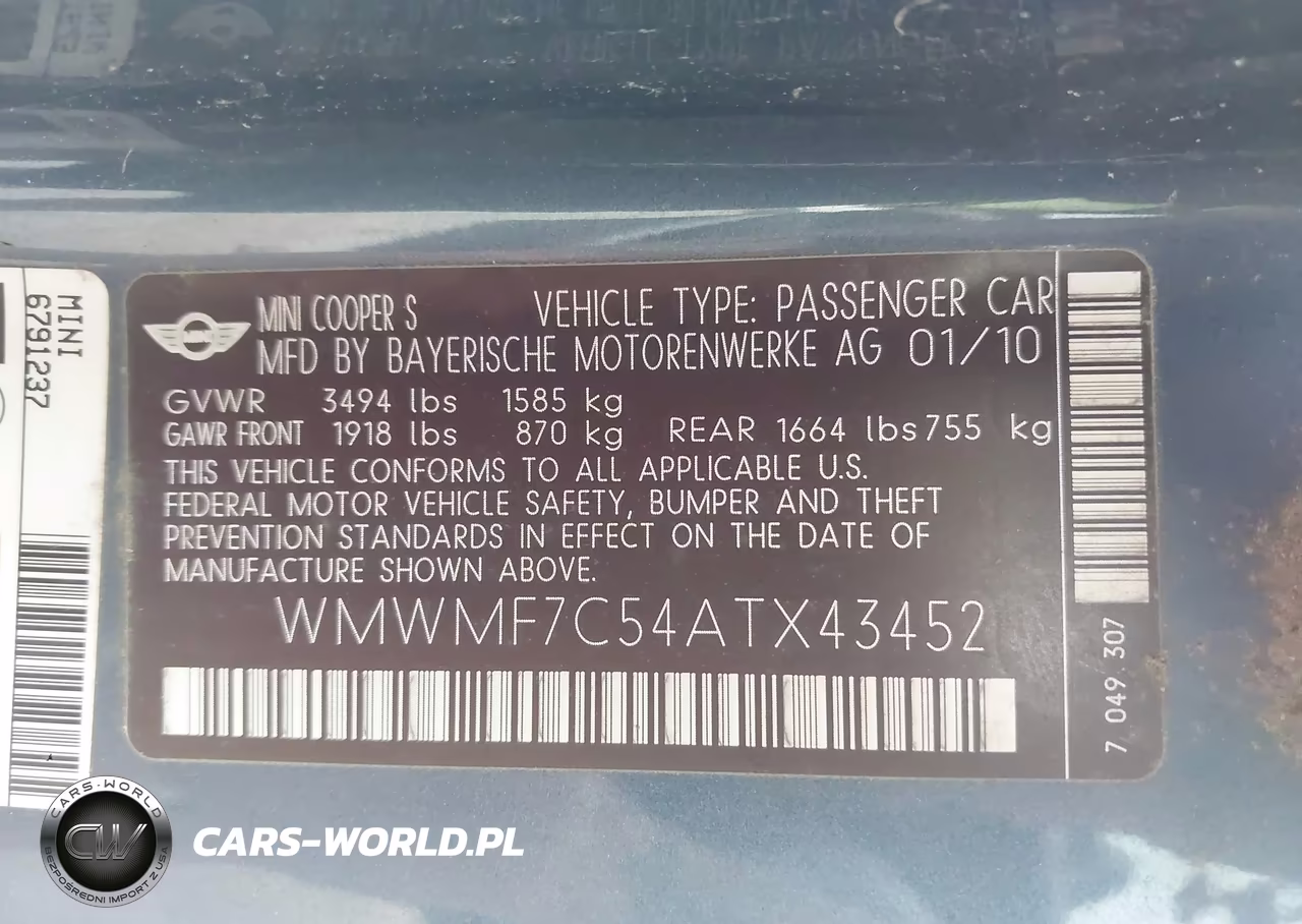 2010 Mini Cooper S VIN:WMWMF7C54ATX43452 - 9