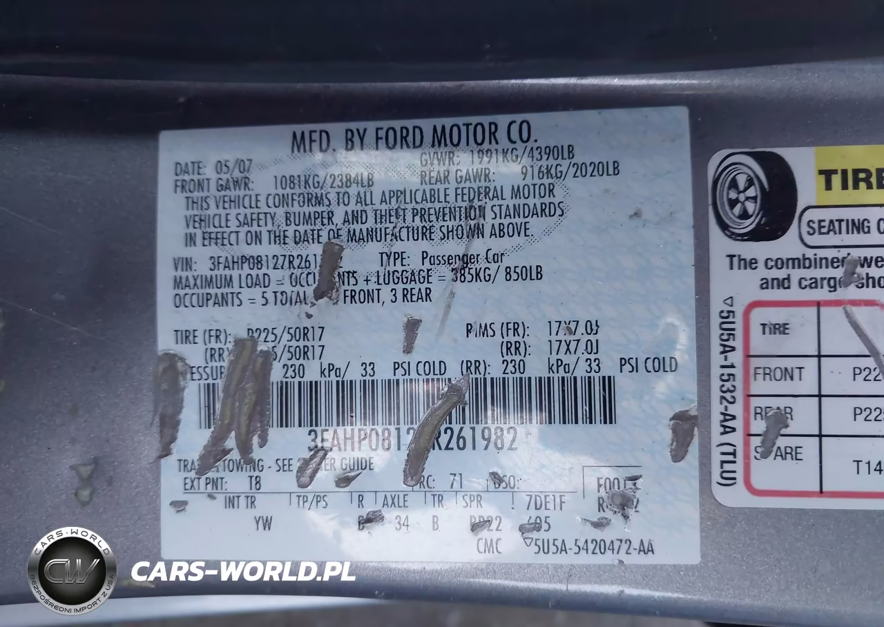 2007 Ford Fusion Sel VIN:3FAHP08127R261982 - 9