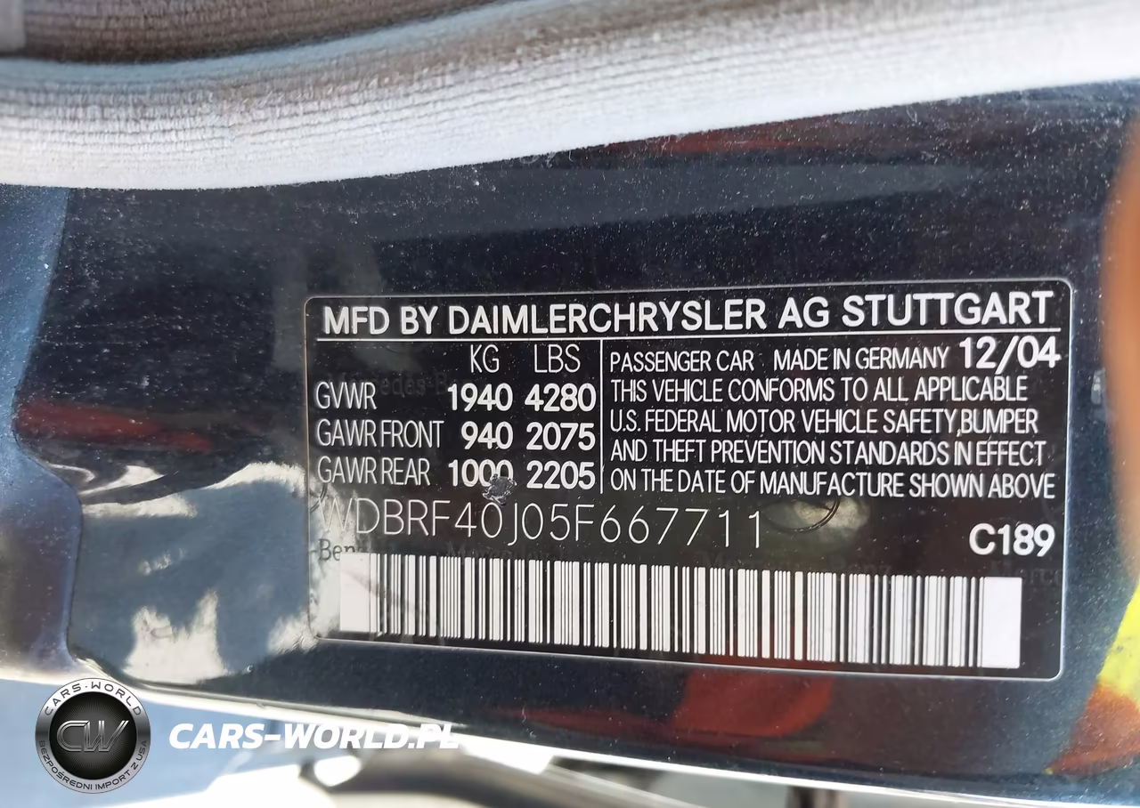 2005 Mercedes-Benz C 230 Kompressor Sport VIN:WDBRF40J05F667711 - 9