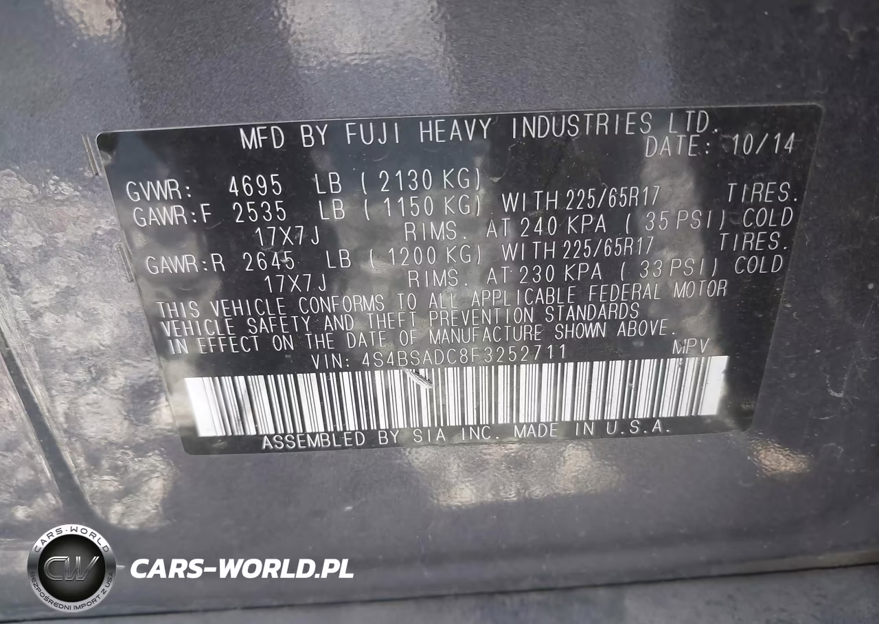 2015 Subaru Outback 2.5I Premium VIN:4S4BSADC8F3252711 - 9