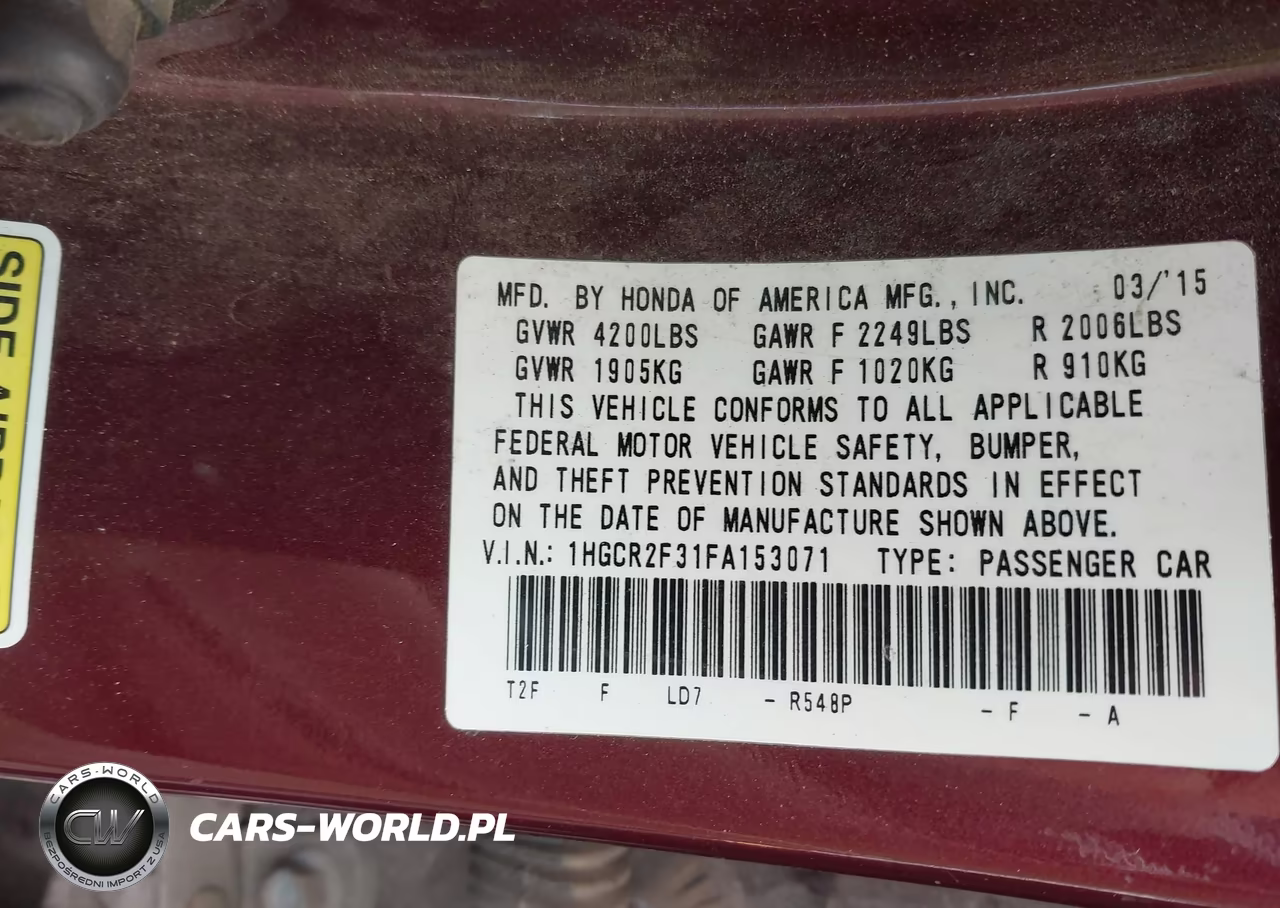2015 Honda Accord Lx VIN:1HGCR2F31FA153071 - 9