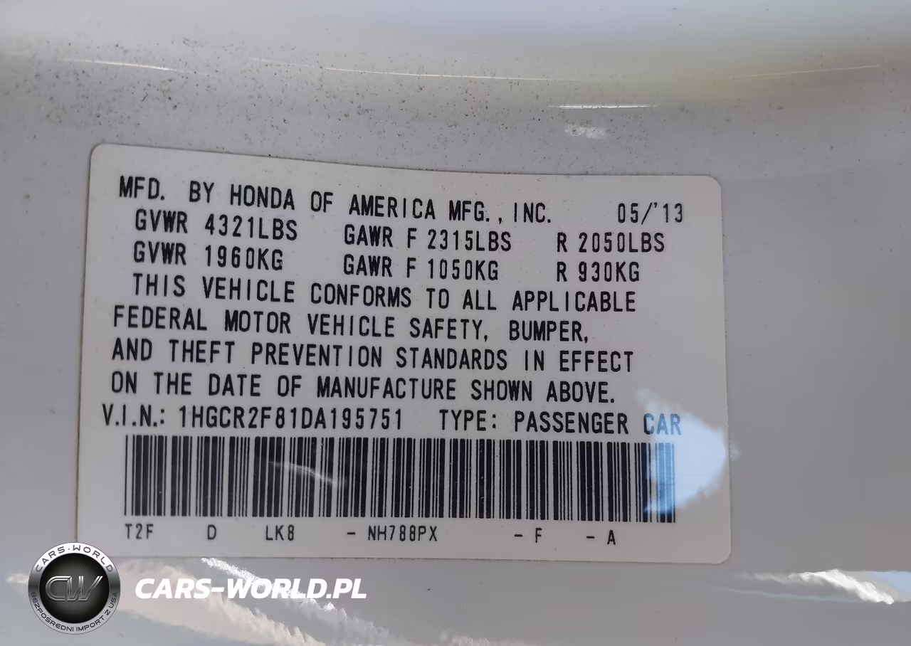2013 Honda Accord Sdn Ex-L VIN:1HGCR2F81DA195751 - 9