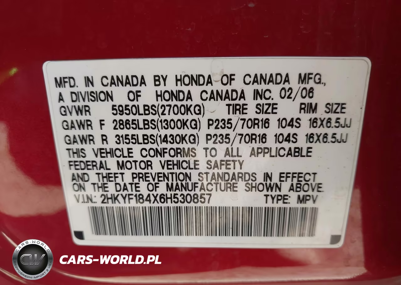 2006 Honda Pilot Ex VIN:2HKYF184X6H530857 - 9