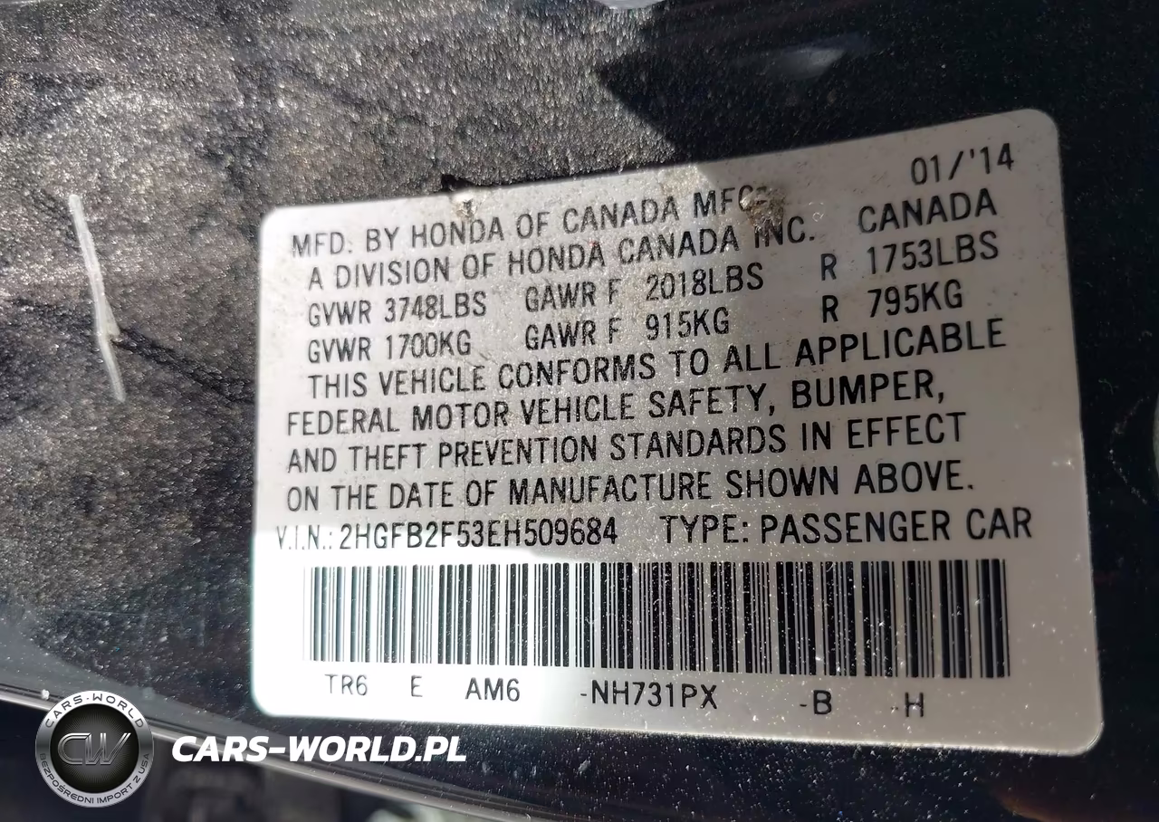 2014 Honda Civic Lx VIN:2HGFB2F53EH509684 - 9