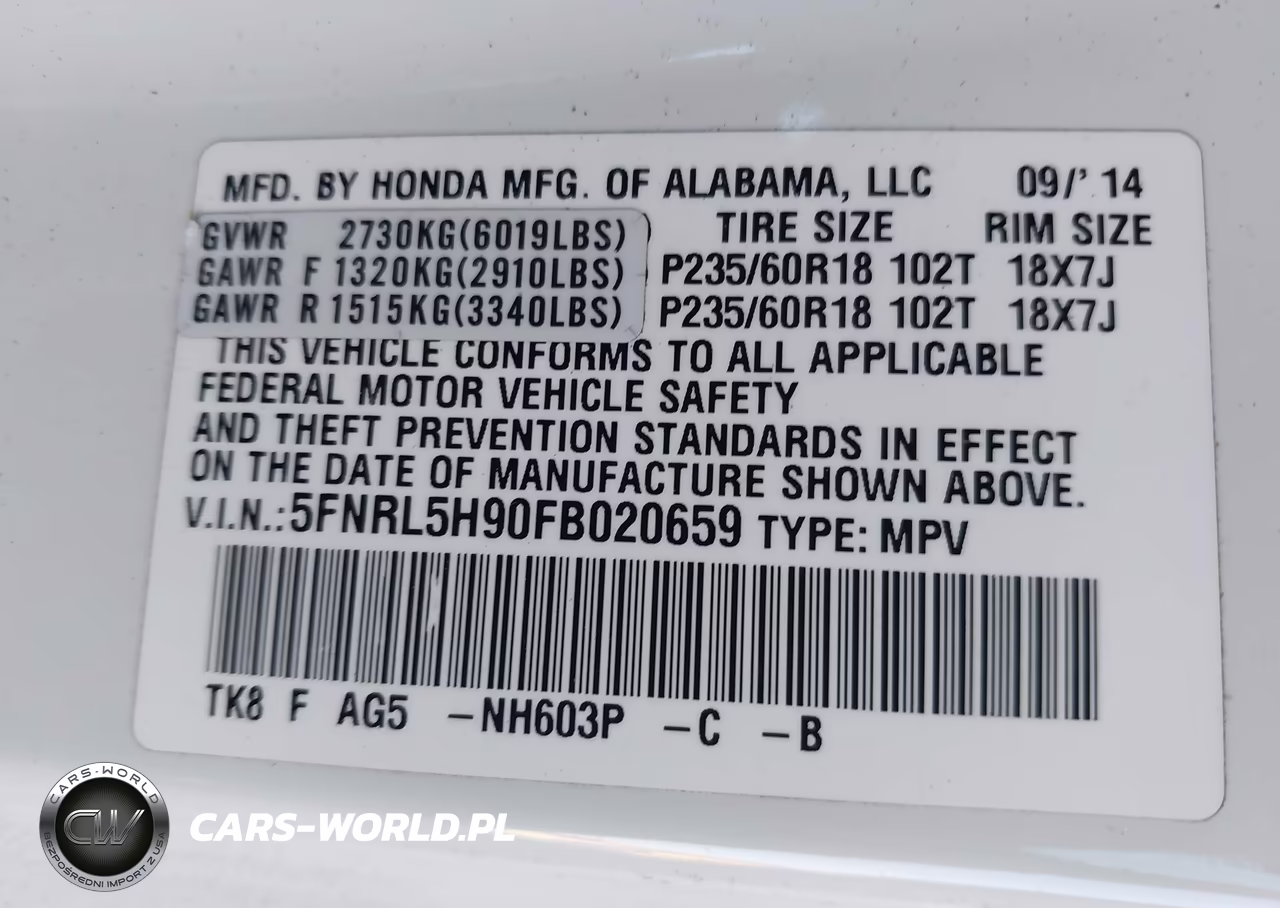 2015 Honda Odyssey Touring-Touring Elite VIN:5FNRL5H90FB020659 - 9