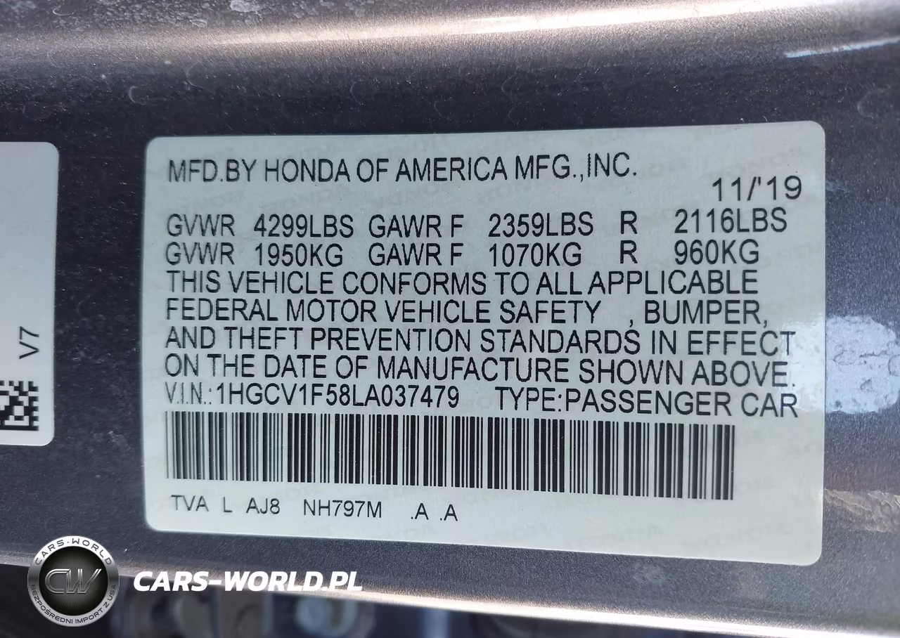 2020 Honda Accord Ex-L VIN:1HGCV1F58LA037479 - 9